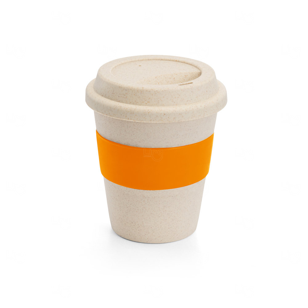 Copo de Viagem em Fibra de Bambu 380ml Personalizado Laranja