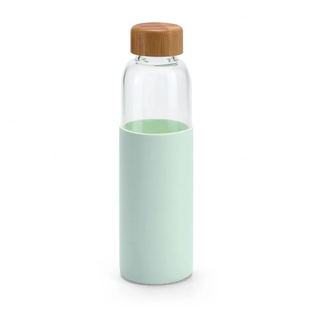 Garrafa de Vidro 600ml com Tampa de Bambu Personalizada 