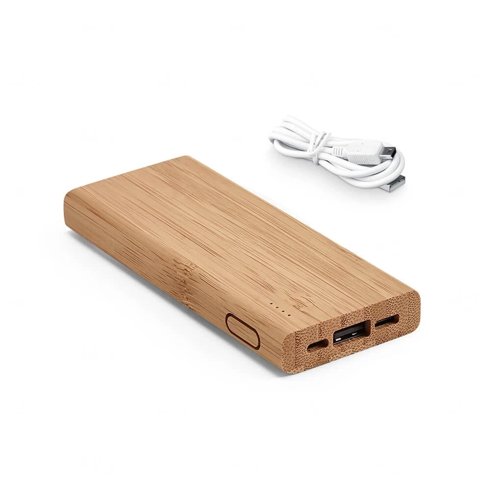 Bateria Portátil de Bambu 5.000mAh Personalizado Natural