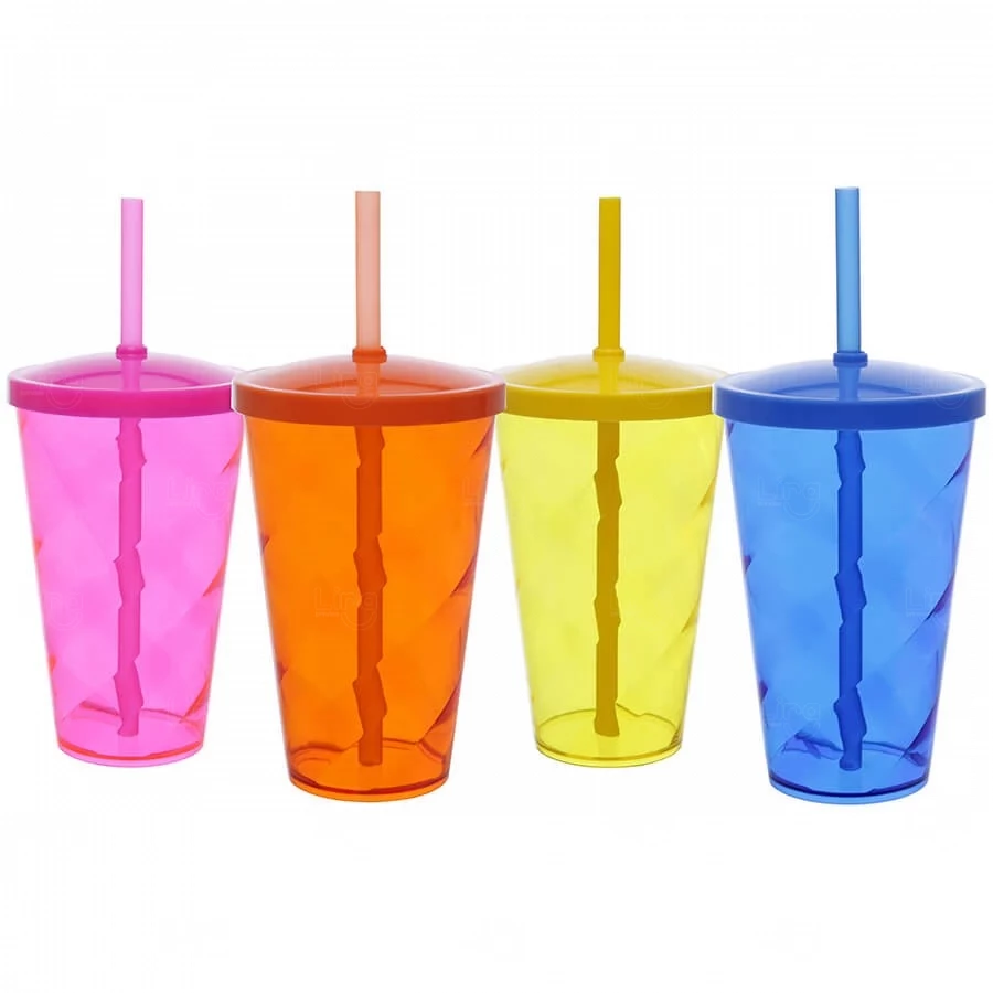 Copo Plástico 550ml Twister com Canudo Personalizado 