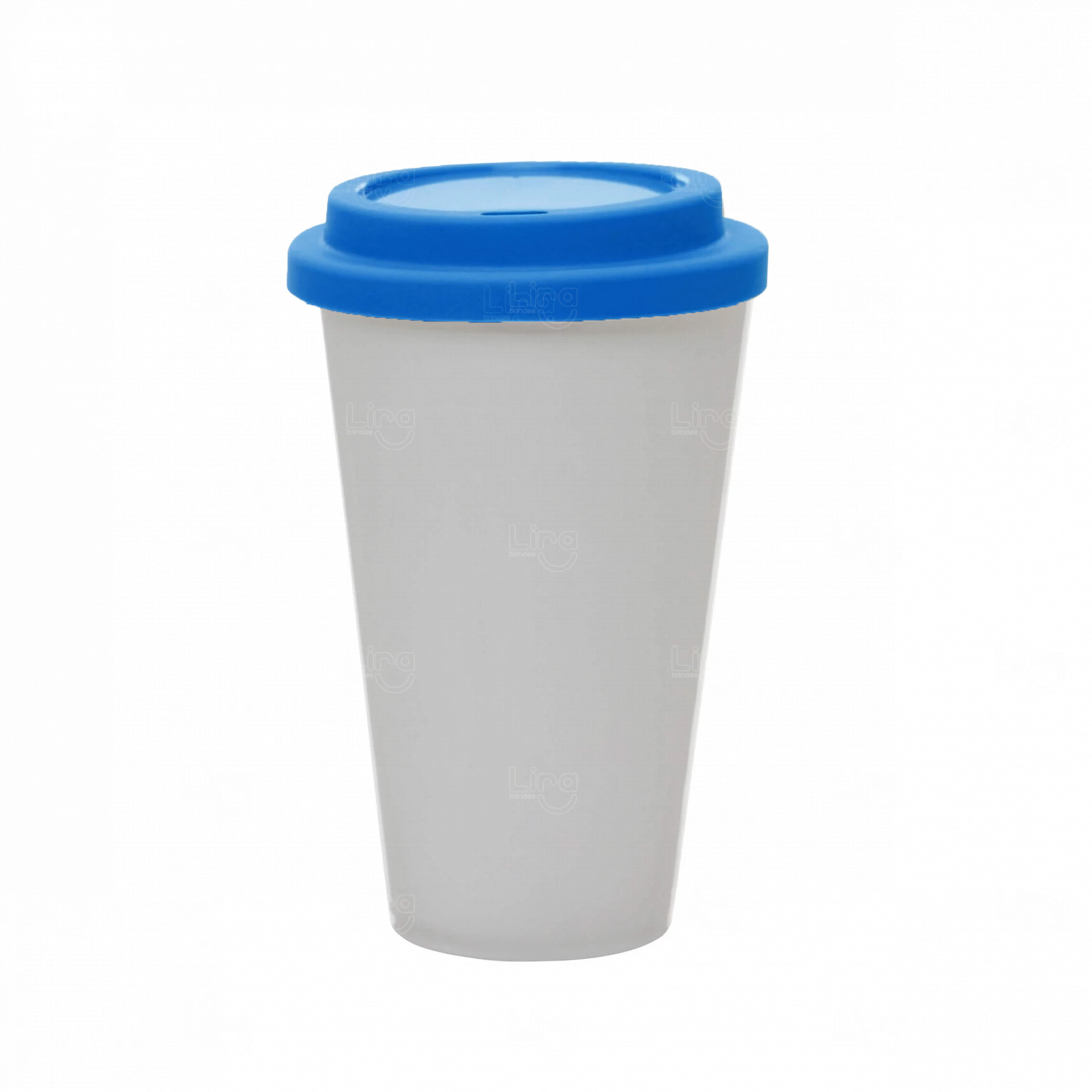 Copo In Mold Label com Tampa 550ml Personalizado Branco e Azul