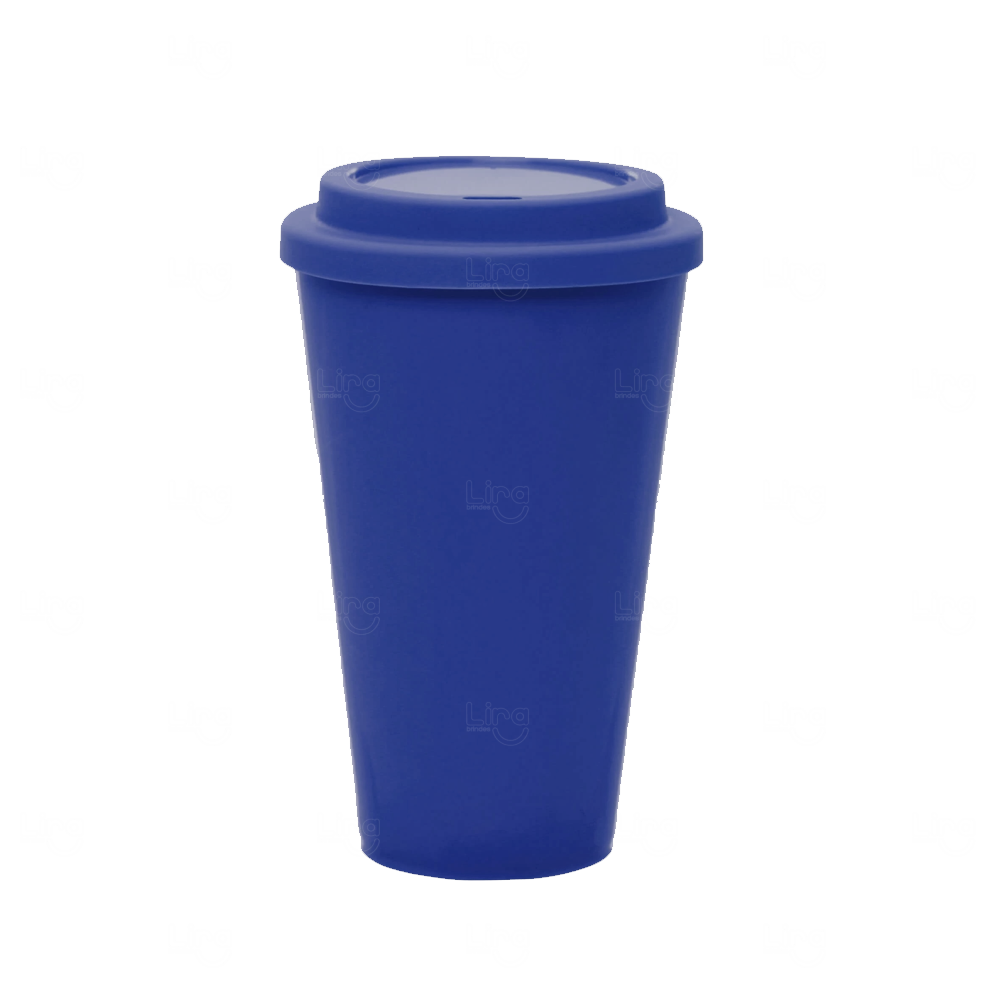 Copo In Mold Label com Tampa 550ml Personalizado Azul Escuro