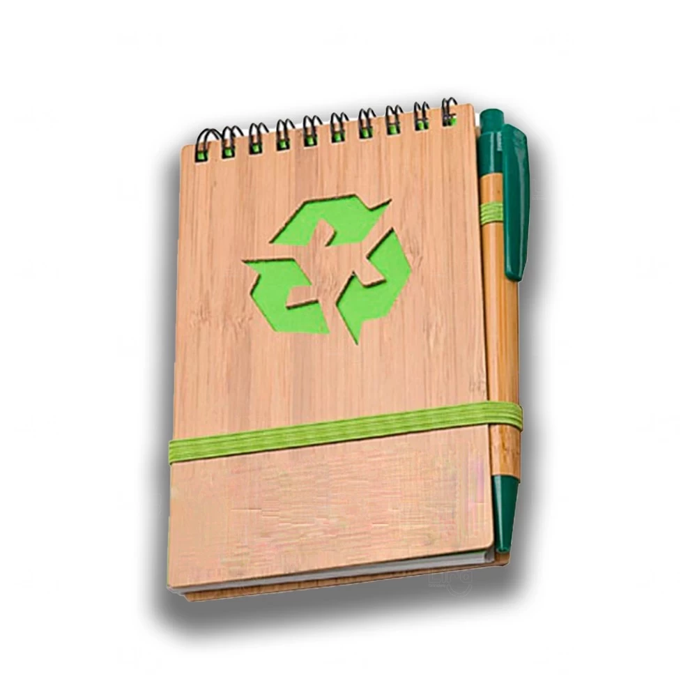 Bloco de Anotações Bambu com Caneta Personalizado - 14,5 x 9 cm Verde