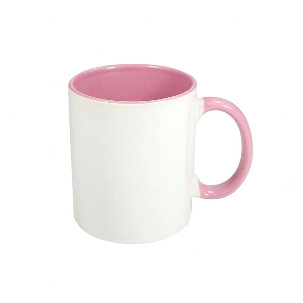 Caneca de Cerâmica 325ml Fundo Colorido Personalizada Rosa Claro