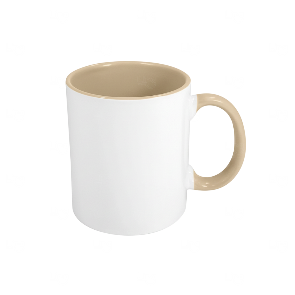 Caneca de Cerâmica 325ml Fundo Colorido Personalizada Bege