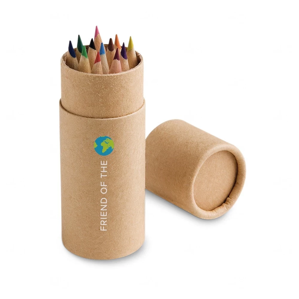 Caixa Cilíndrica Personalizada com 12 Lápis de Cor 