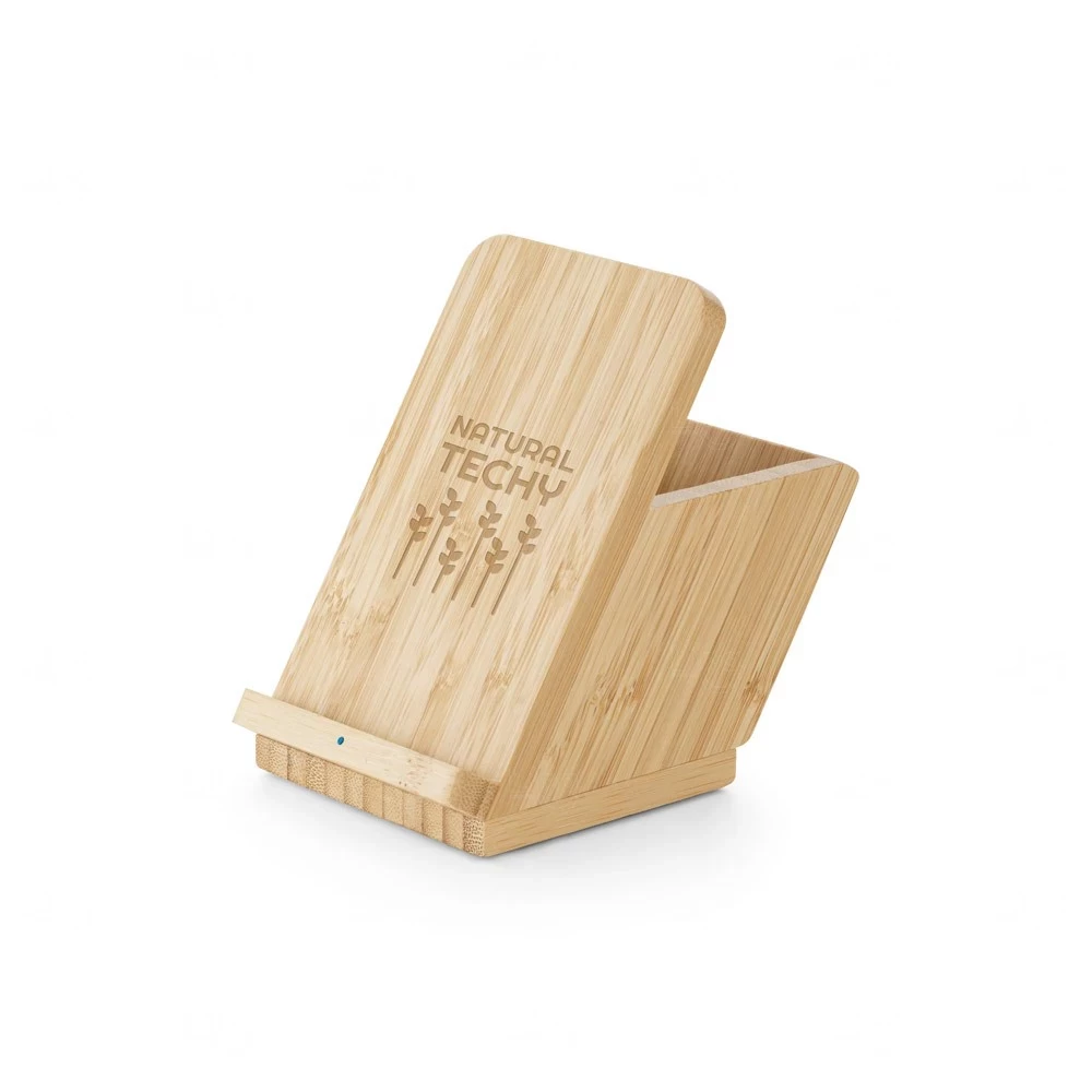 Base Carregador Wireless em Bambu com Porta Canetas Personalizado 
