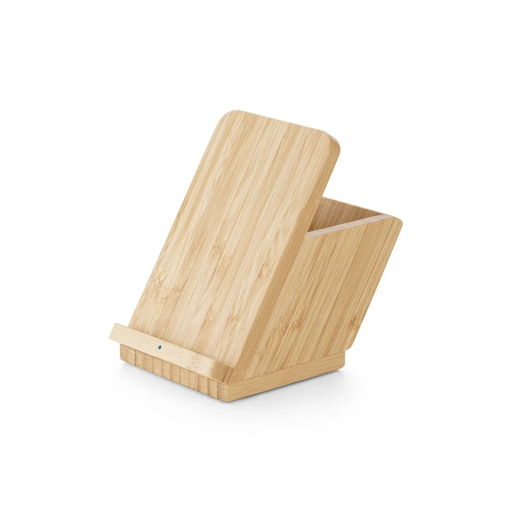 Base Carregador Wireless em Bambu com Porta Canetas Personalizado 