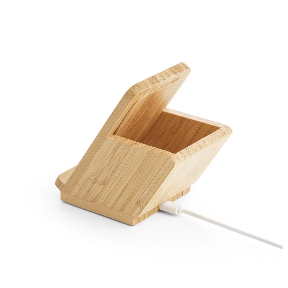 Base Carregador Wireless em Bambu com Porta Canetas Personalizado 