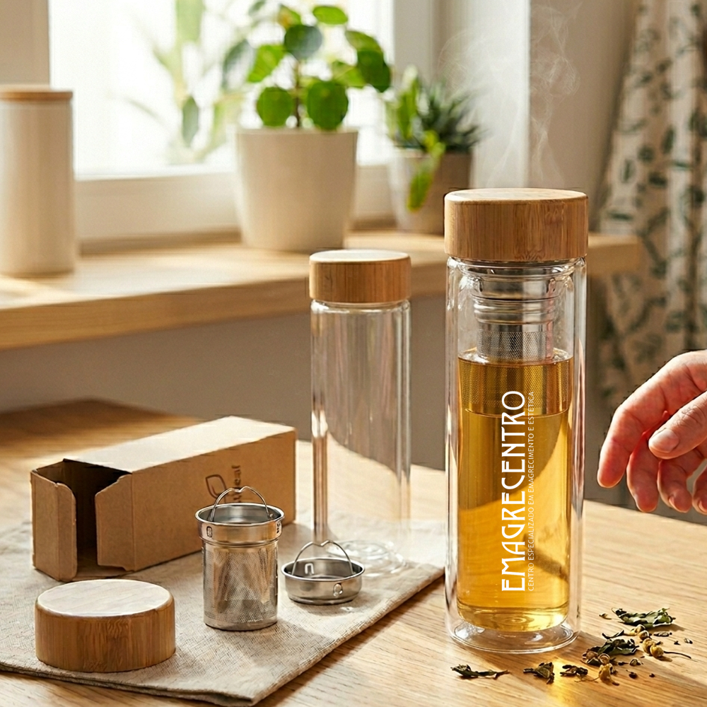 Garrafa de Vidro com Infusores Personalizada - 490ml 
