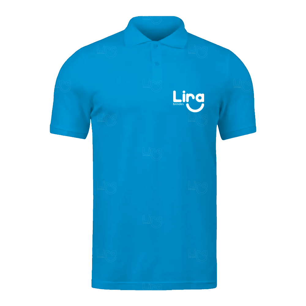Camisa Polo Masculina Personalizada Azul Claro e Azul Claro