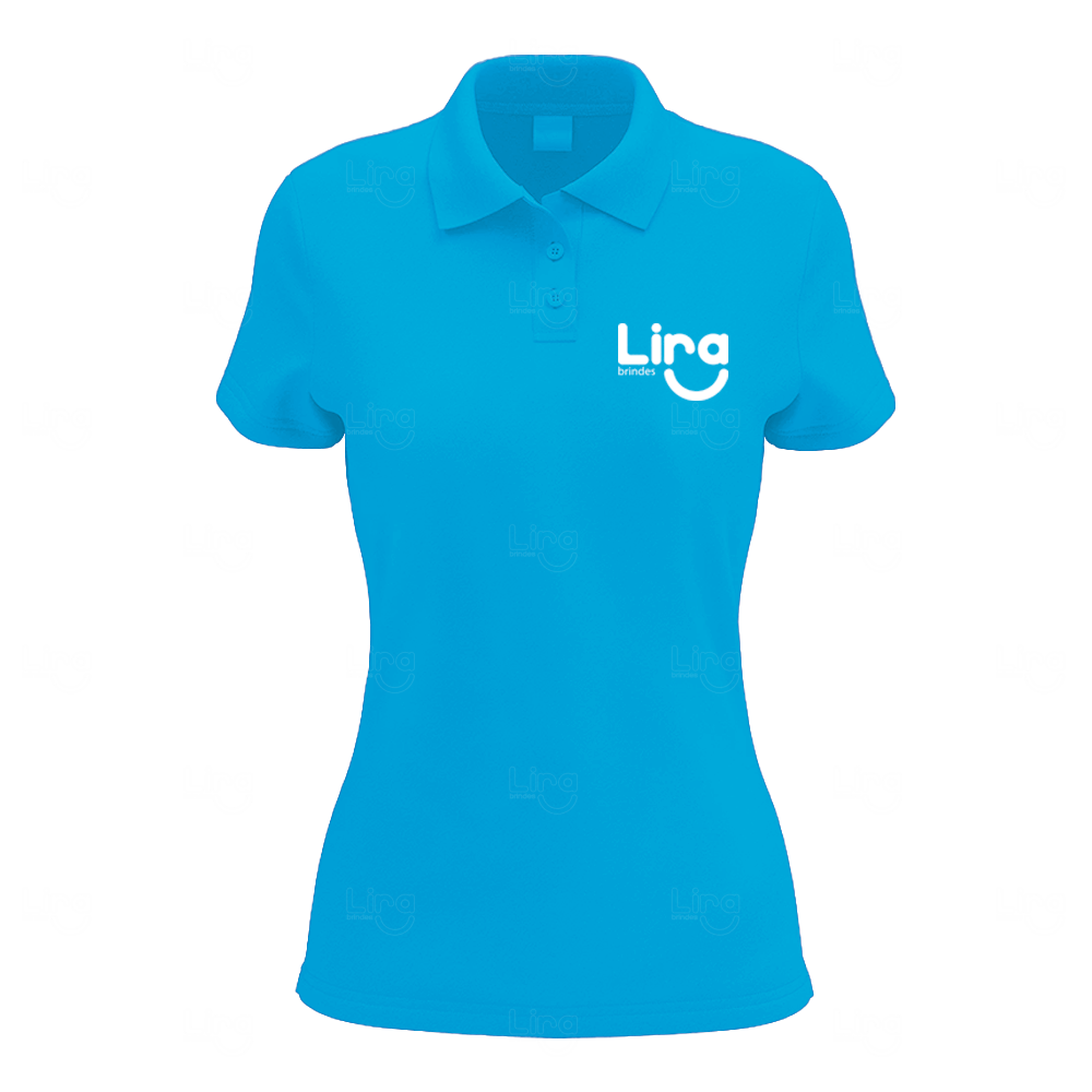 Camiseta Gola Polo Piquet Feminina Personalizada Azul Claro
