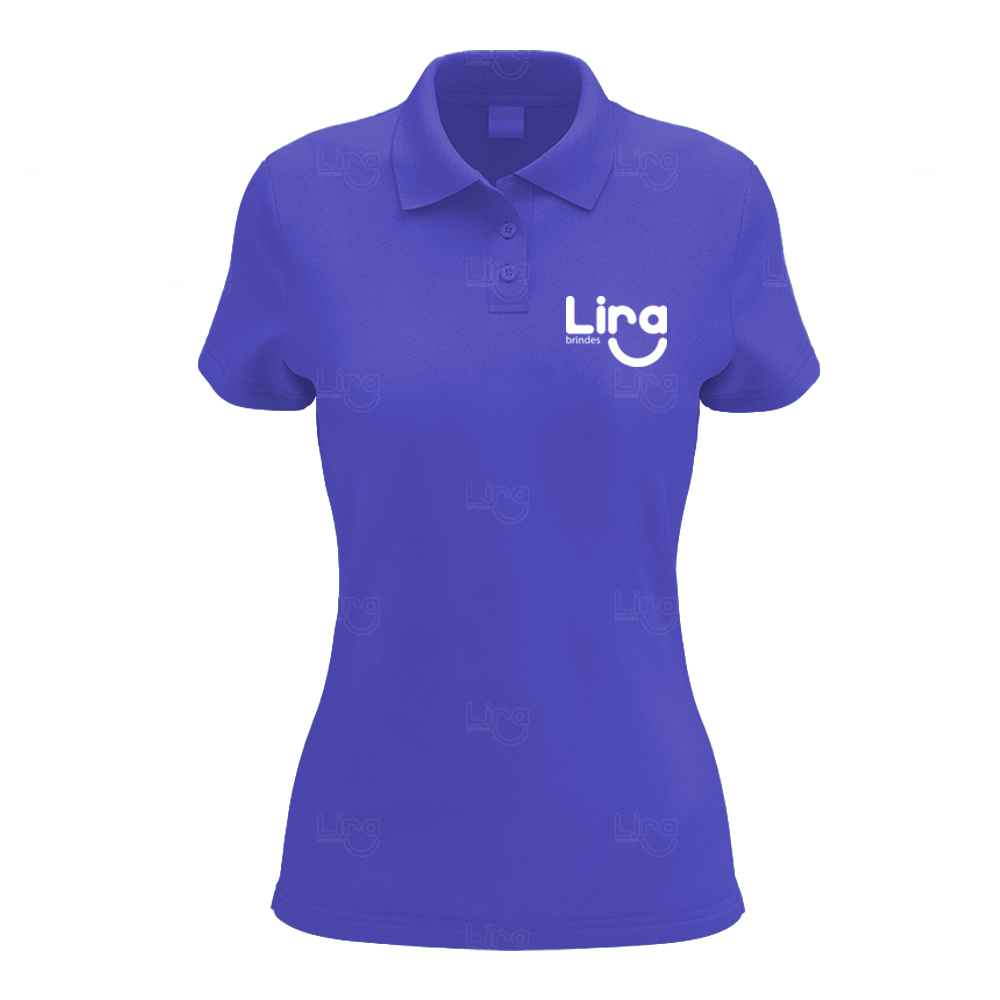 Camiseta Gola Polo Piquet Feminina Personalizada Azul Escuro