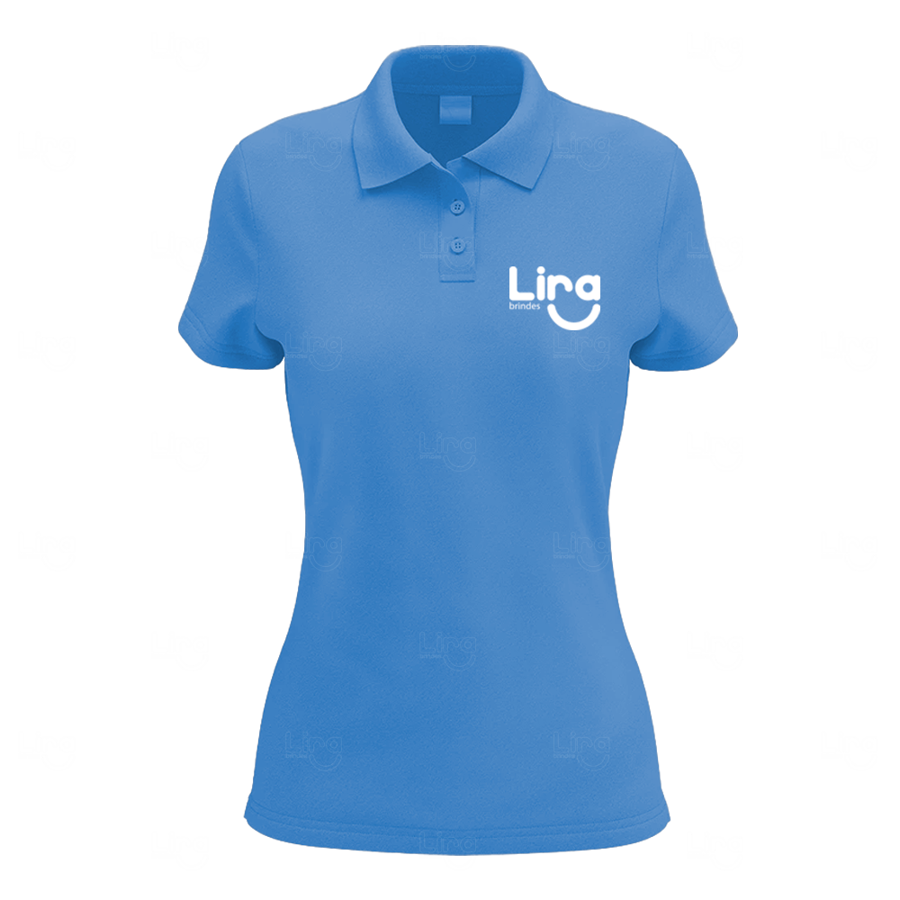 Camiseta Gola Polo Piquet Feminina Personalizada Azul