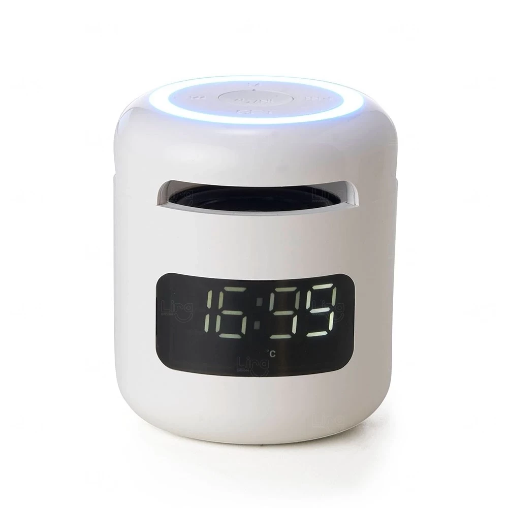 Caixa de Som Multimídia com Relógio Personalizada Branco