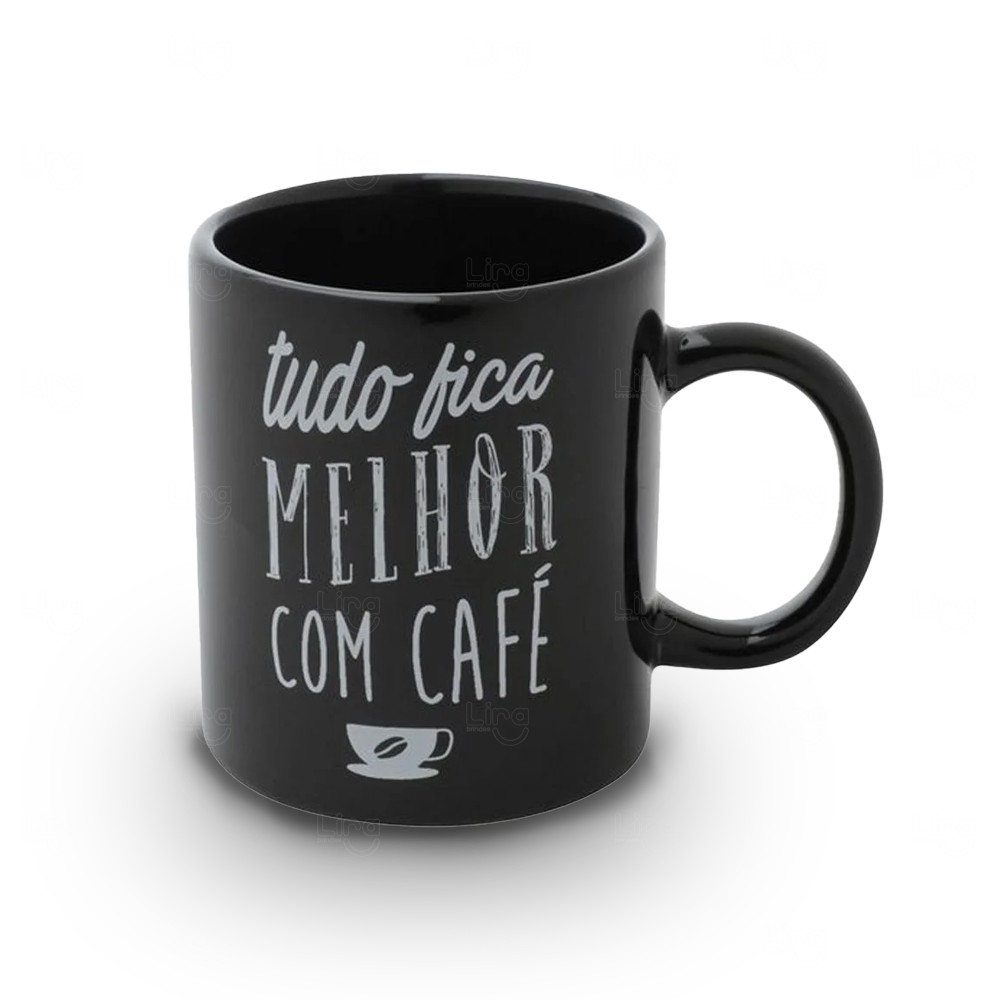 Caneca Preta de Porcelana  Personalizada - 300ml 