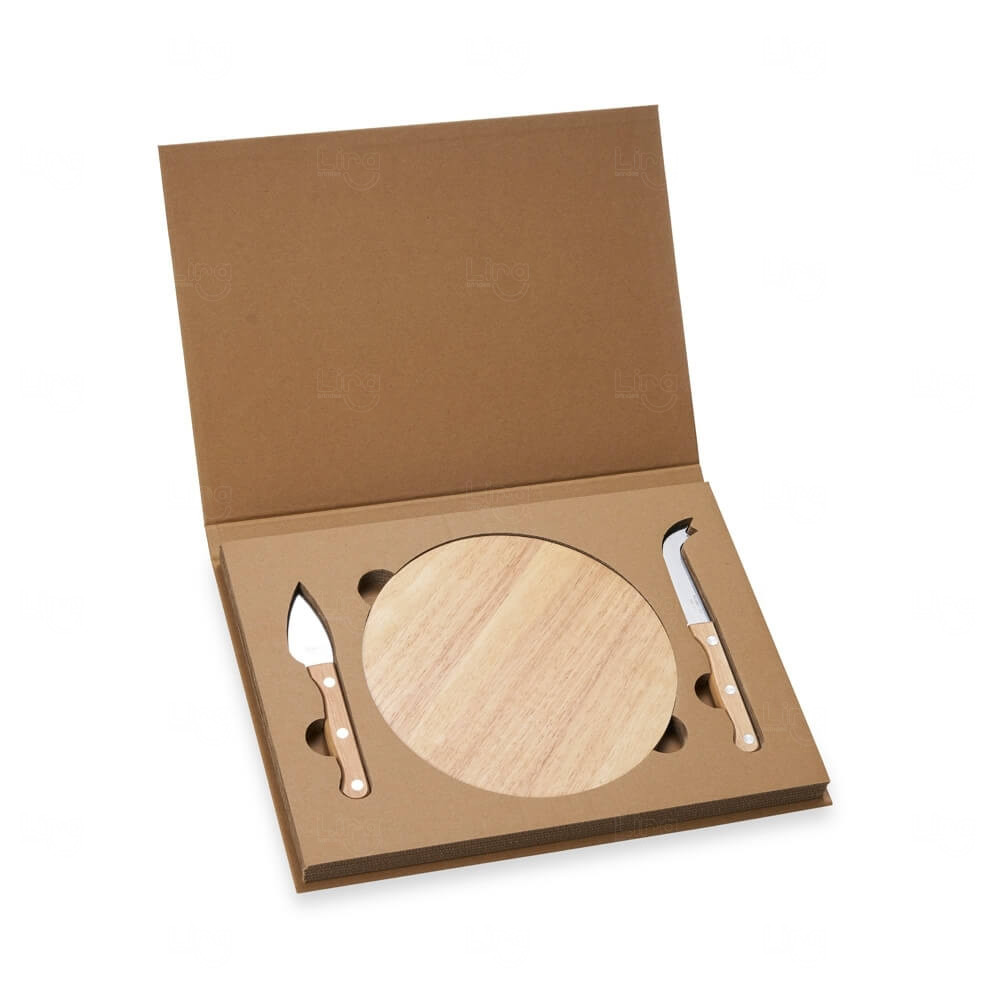 Kit Queijo 3 Peças com Estojo Kraft Personalizado 