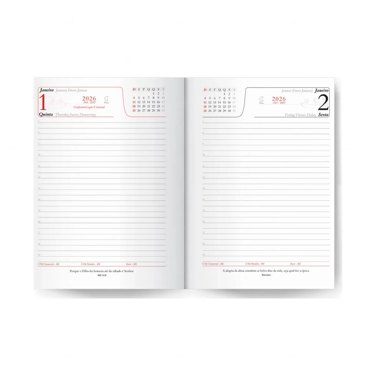 Agenda Diária 2026 Croco Preta Personalizada - 14,5x20cm 