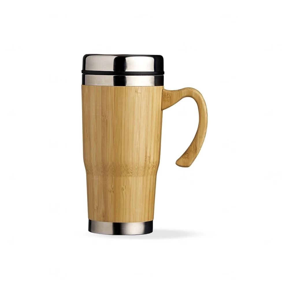 Caneca Bambu e Inox 500ml com Tampa Personalizada Bambu