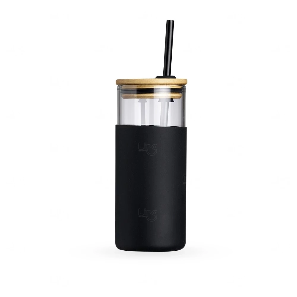 Copo de Vidro 500ml com Canudo Personalizado 