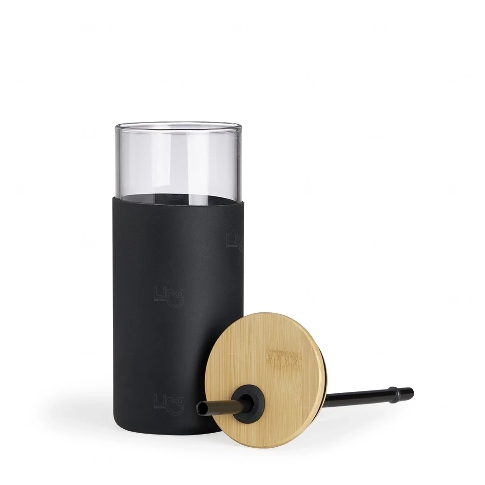 Copo de Vidro 500ml com Canudo Personalizado 