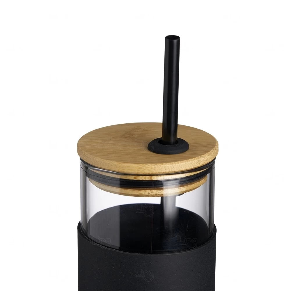 Copo de Vidro 500ml com Canudo Personalizado 