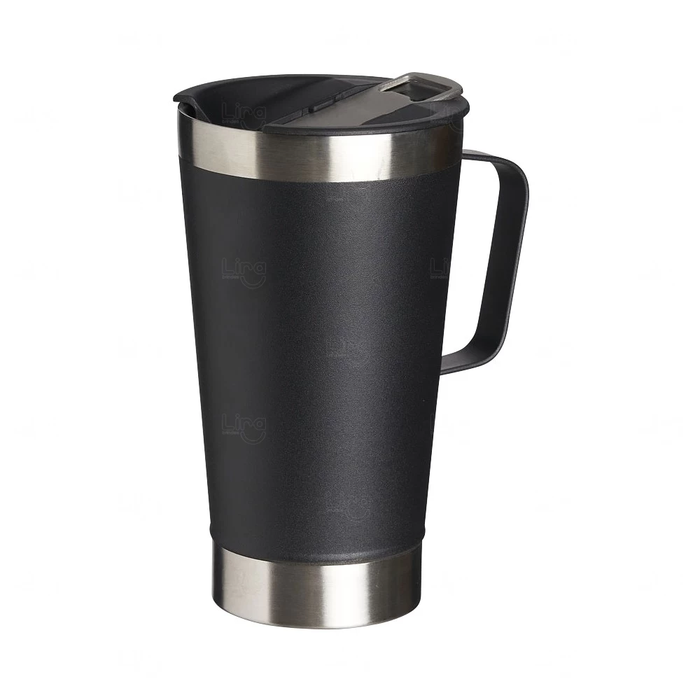 Caneca Térmica Inox com Abridor Personalizada - 500ml Preto