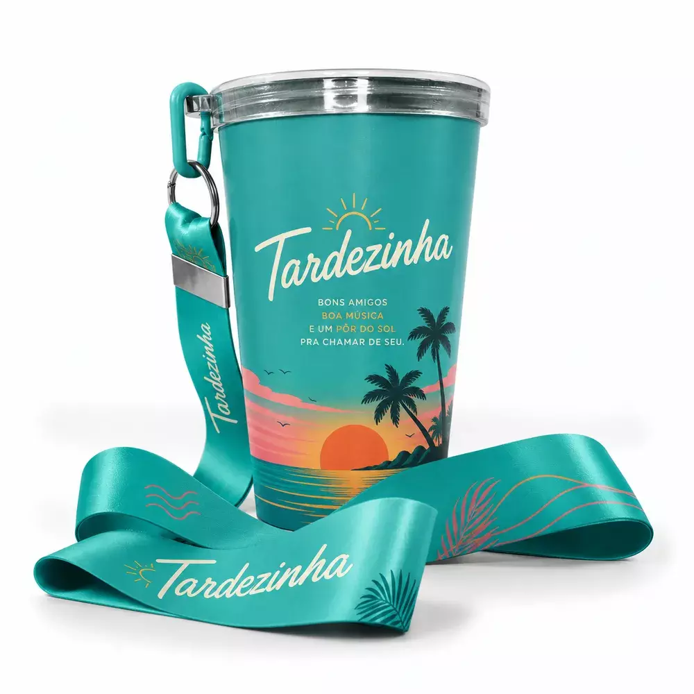 Copo com Cordão Personalizado 360 graus - 550ml Turquesa