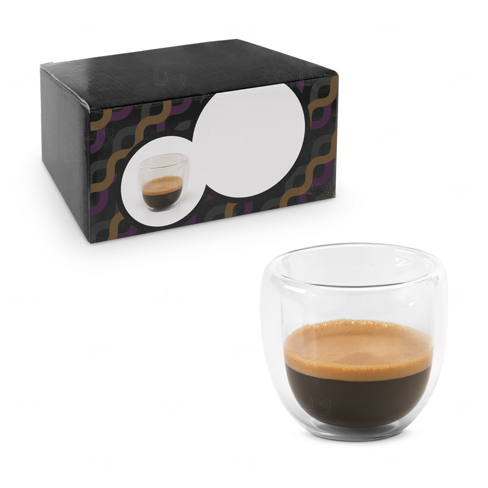 Kit Copos de Café em Vidro Duplo 75ml Personalizado 
