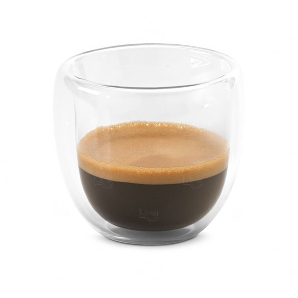 Kit Copos de Café em Vidro Duplo 75ml Personalizado Transparente