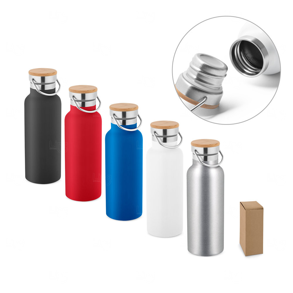 Garrafa Térmica Inox 570ml com Tampa Bambu Personalizada 