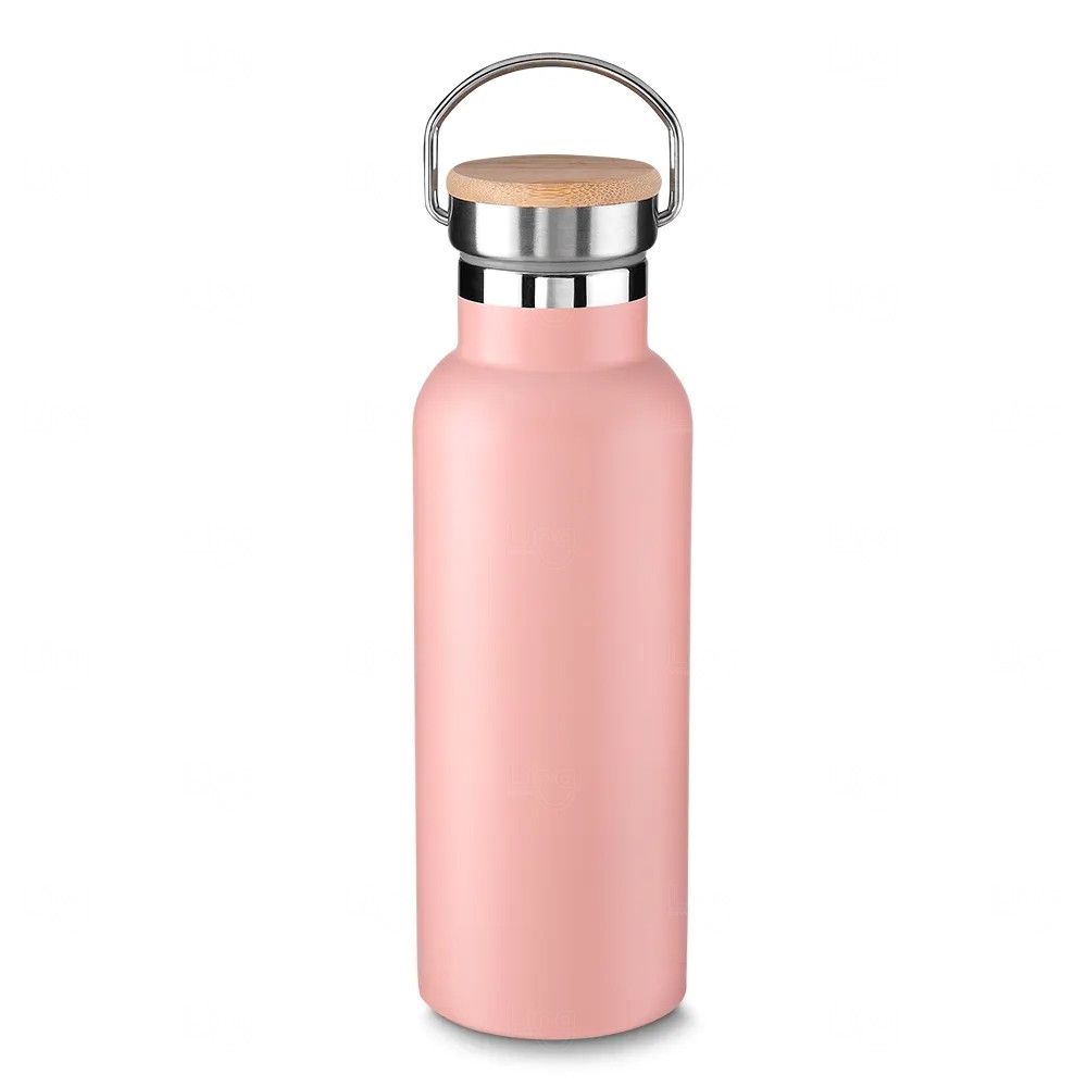 Garrafa Térmica Inox 570ml com Tampa Bambu Personalizada 