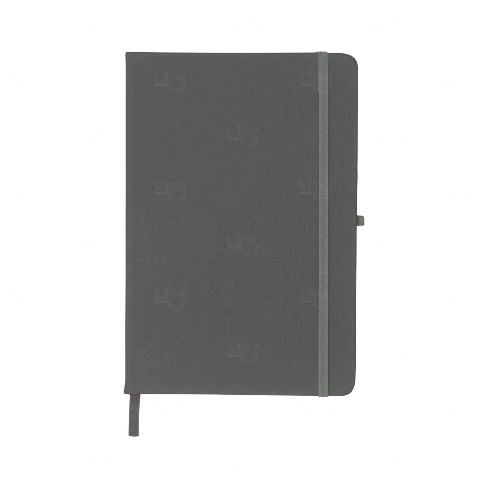Moleskine Emborrachado c/ Porta Caneta Personalizado - 21,2x14 cm Cinza
