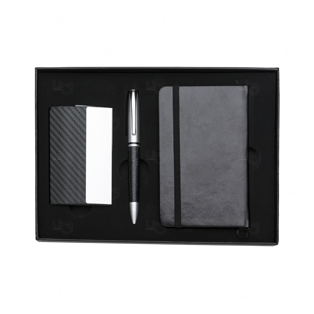 Kit Executivo 3 Peças com Porta-Cartão, Caneta e Caderneta 