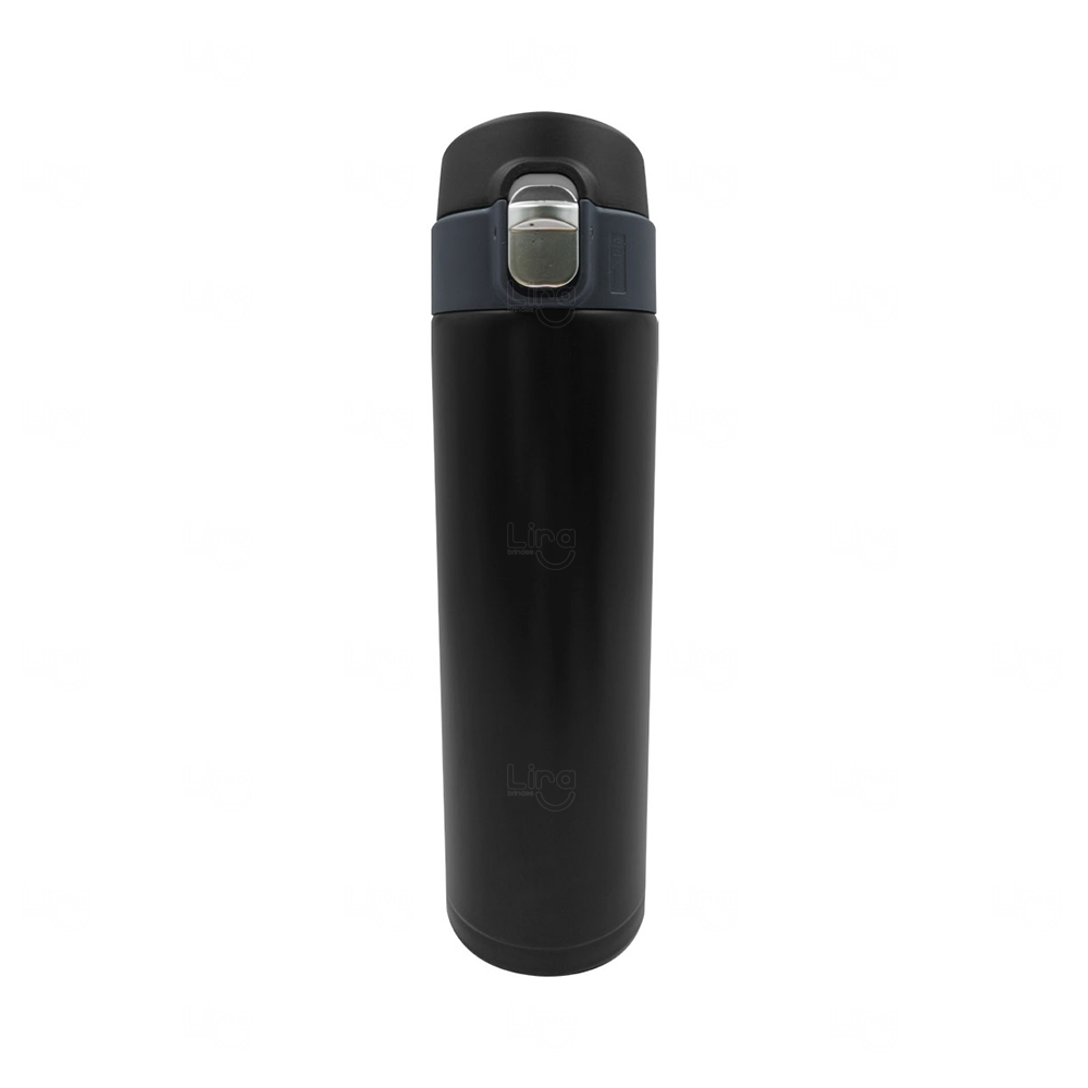 Garrafa Térmica Inox 440ml com Tampa por Clique Personalizada Preto