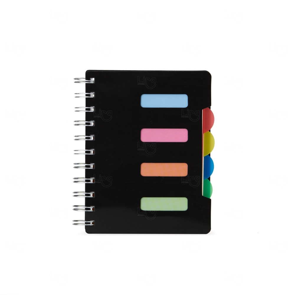 Caderneta com Abas Coloridas Personalizada - 14,5 x 12,3 cm Preto