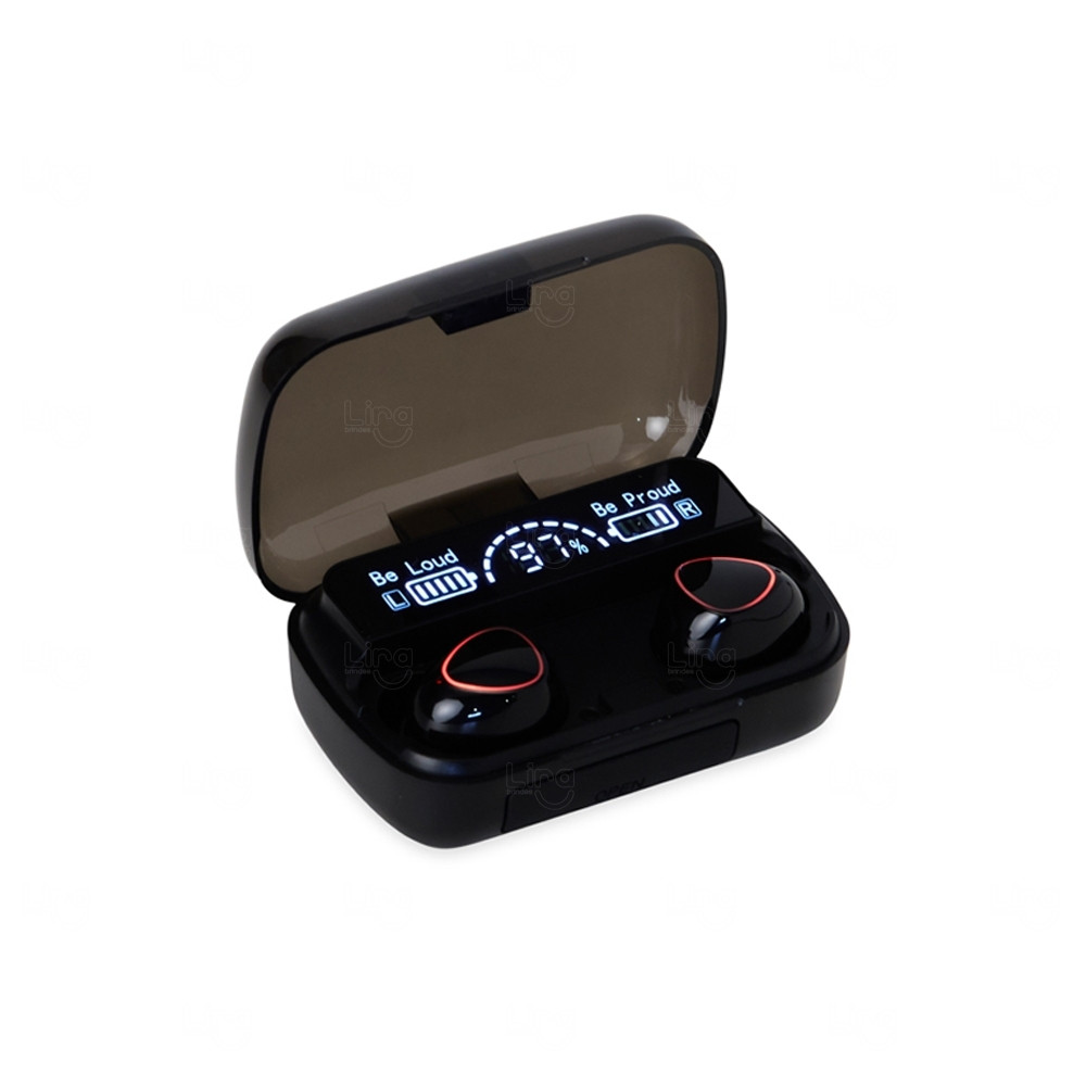 Fone de Ouvido Personalizado Bluetooth com Case Carregador Preto