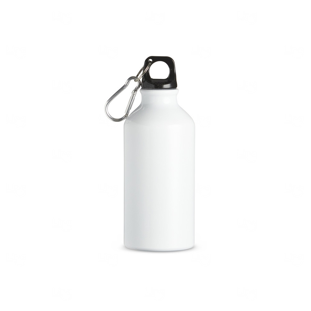 Garrafa Alumínio 420ml com Mosquetão Personalizado Branco