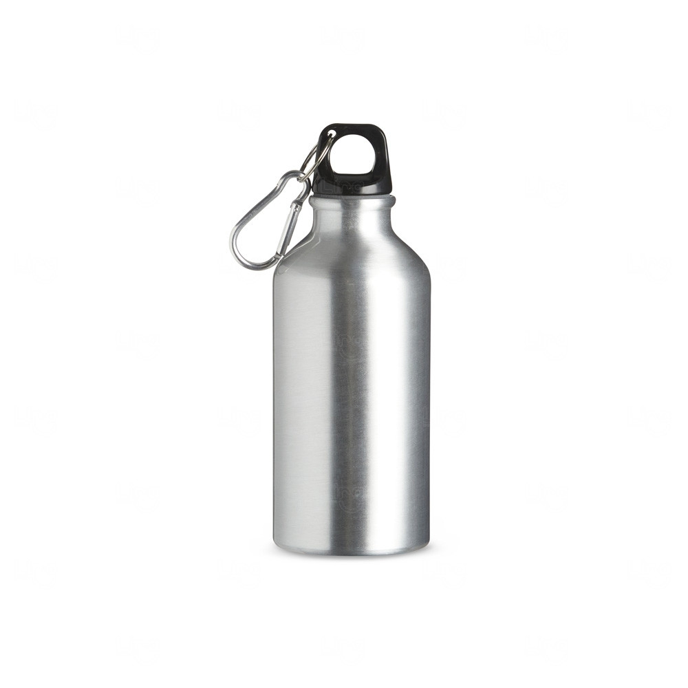 Garrafa Alumínio 420ml com Mosquetão Personalizado Prata