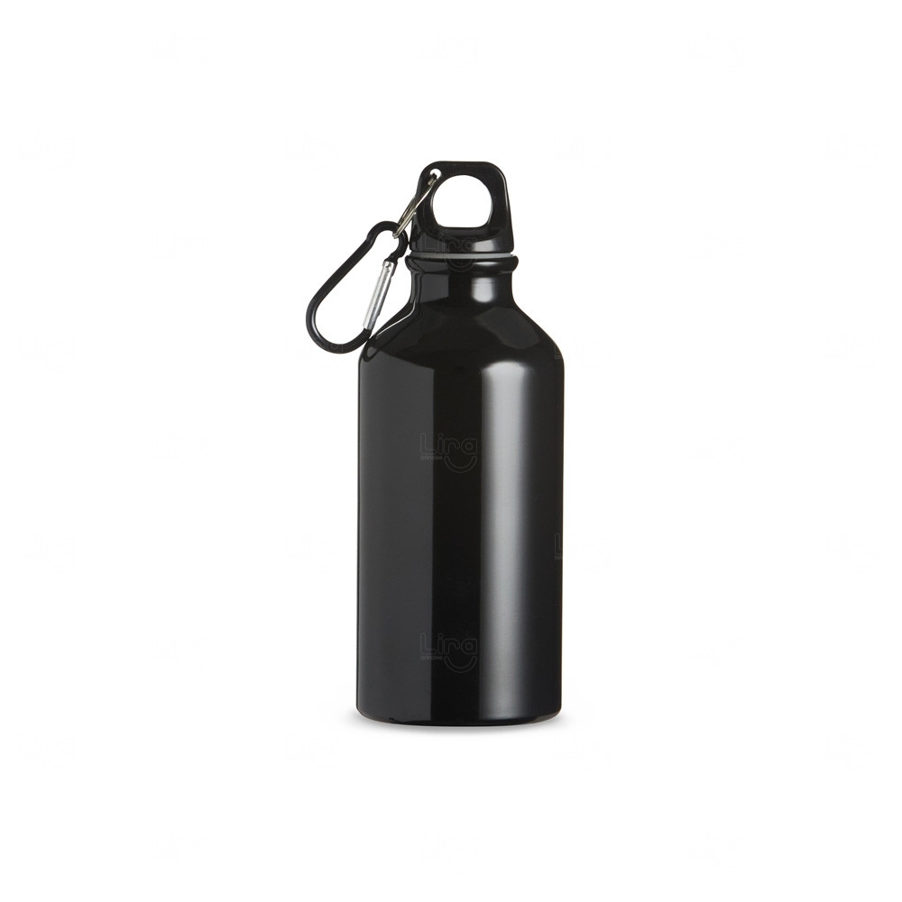 Garrafa Alumínio 420ml com Mosquetão Personalizado Preto