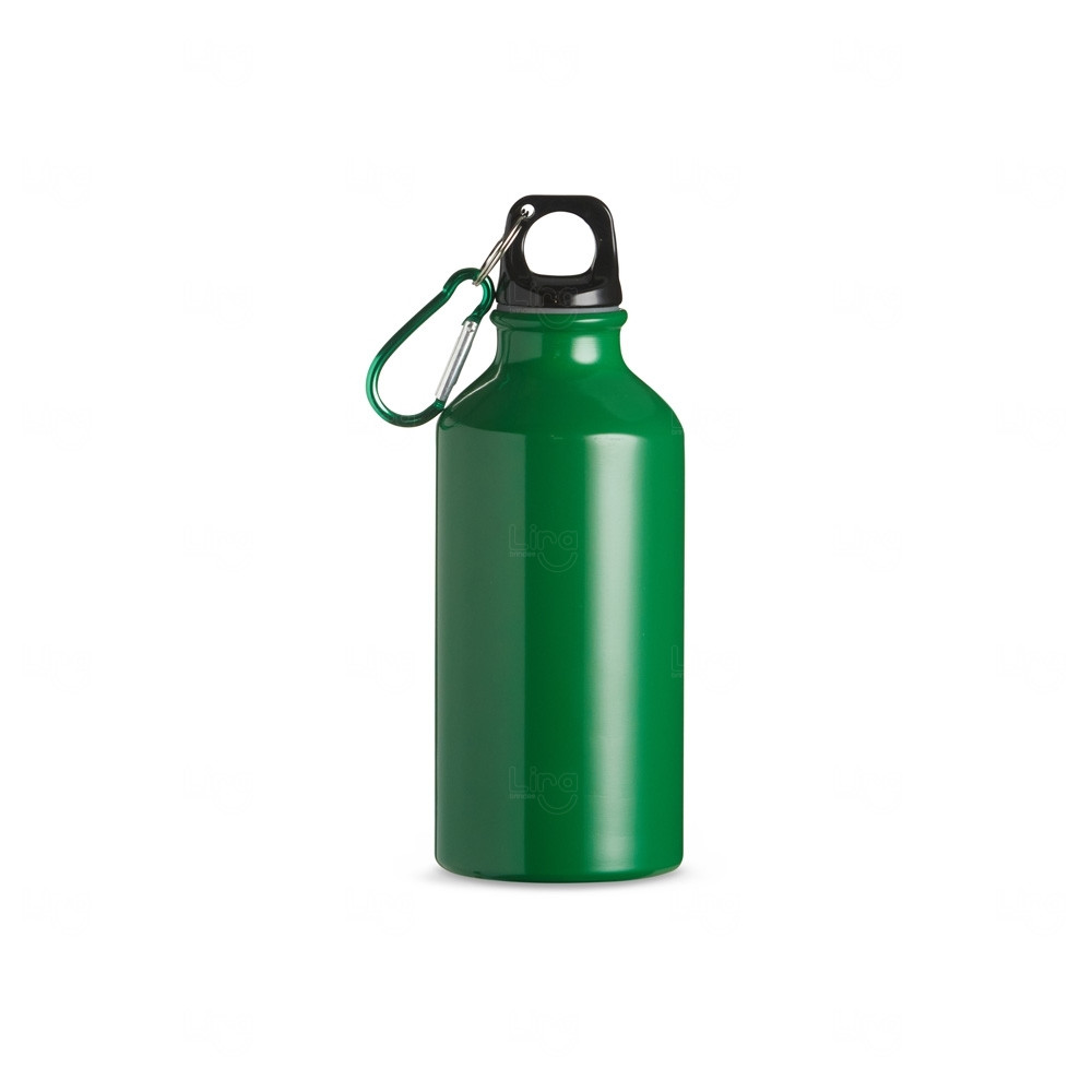 Garrafa Alumínio 420ml com Mosquetão Personalizado Verde
