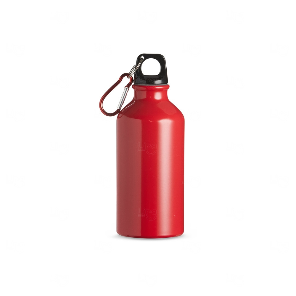 Garrafa Alumínio 420ml com Mosquetão Personalizado Vermelho
