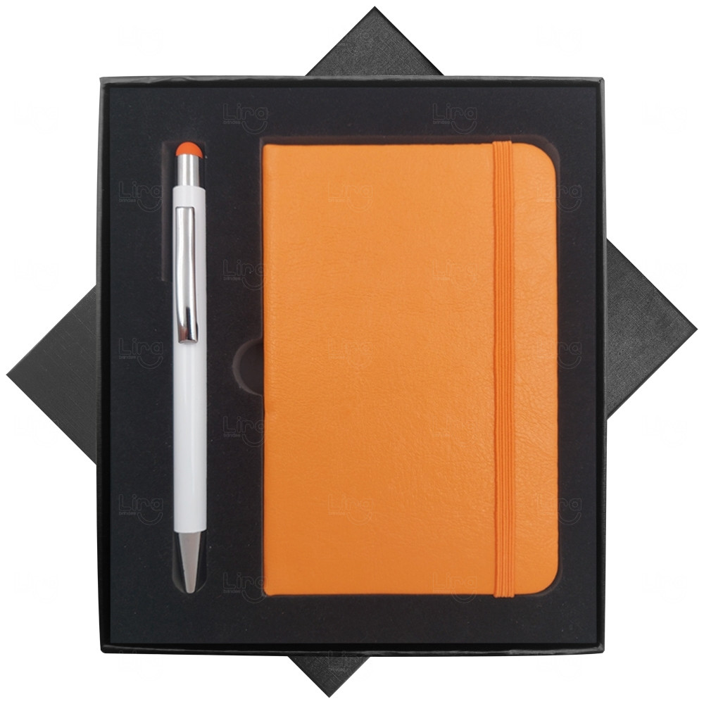 Conjunto Moleskine 14x9cm e Caneta de Metal Personalizado 