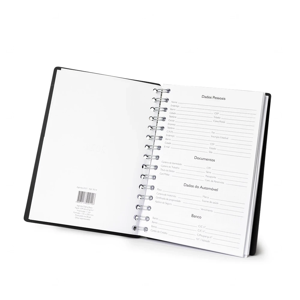 Agenda Diária 2026 com Espiral Personalizada - 20x14,6cm 