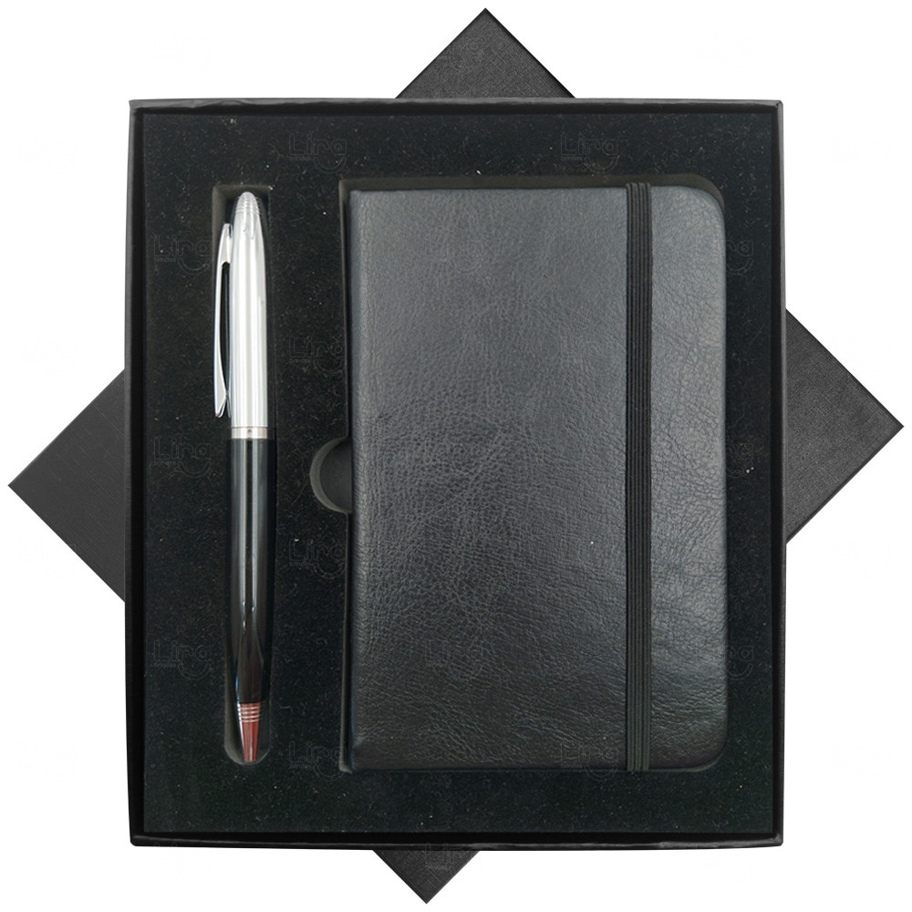Conjunto Executivo em Caixa Aveludada Personalizado - 14 x 9 cm 