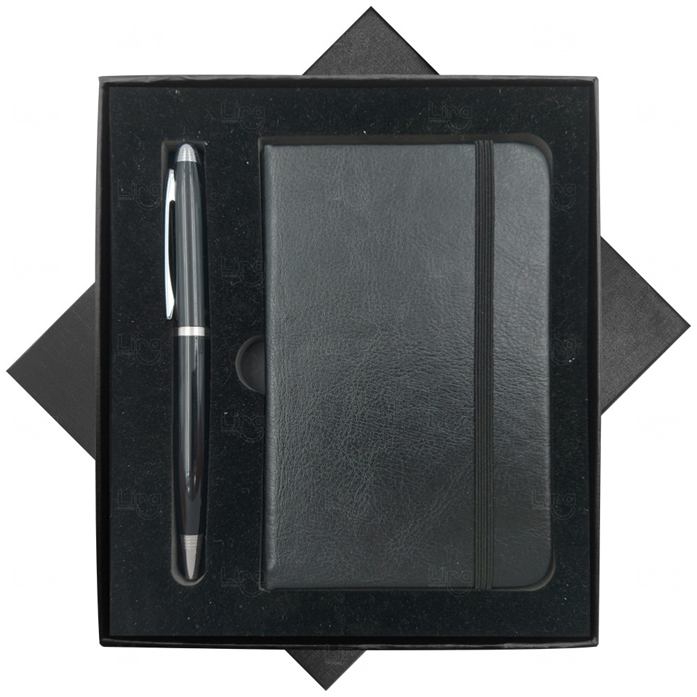 Conjunto Executivo em Caixa Aveludada Personalizado - 14 x 9 cm 