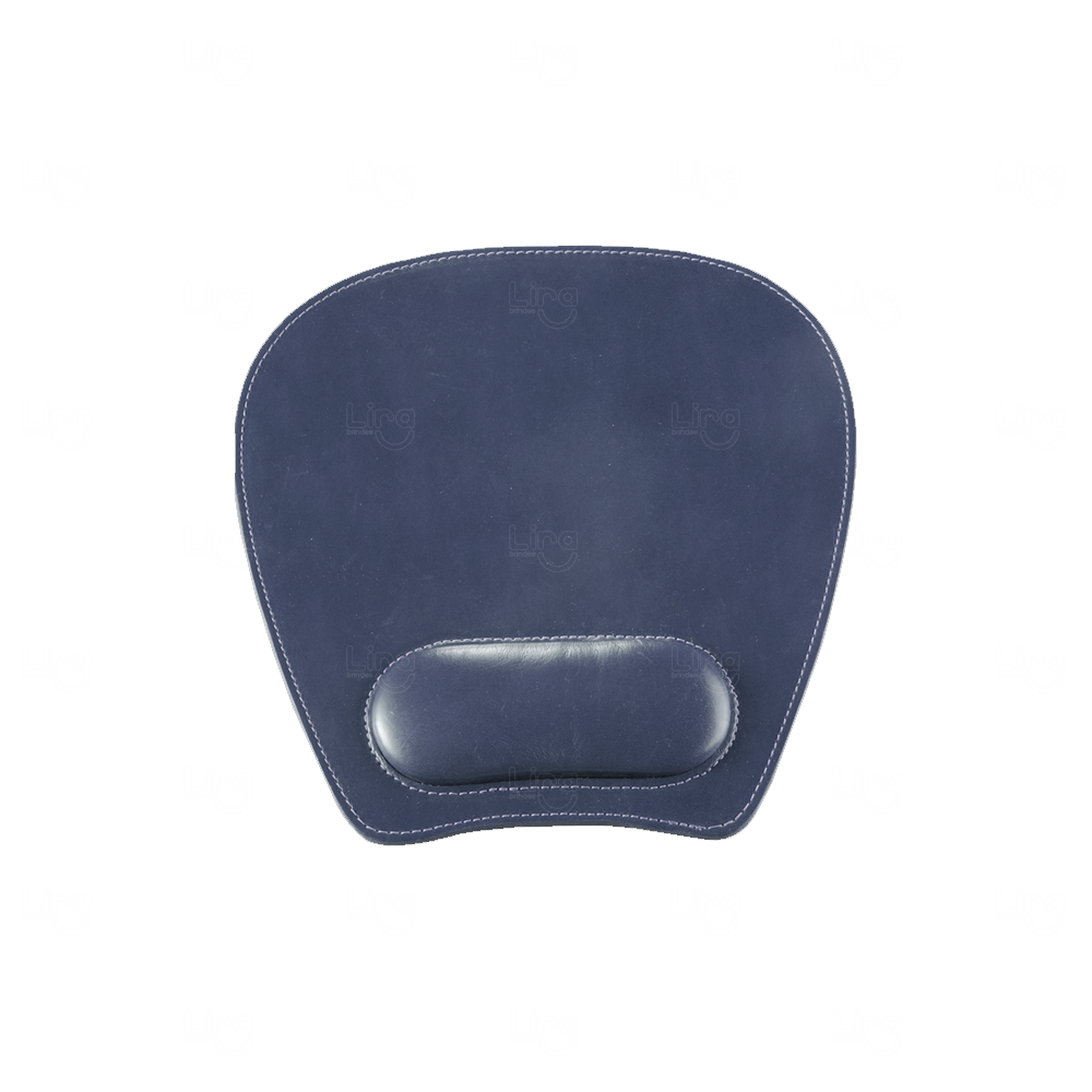 Mouse Pad Personalizado com Apoio em Couro Sintético Azul Escuro
