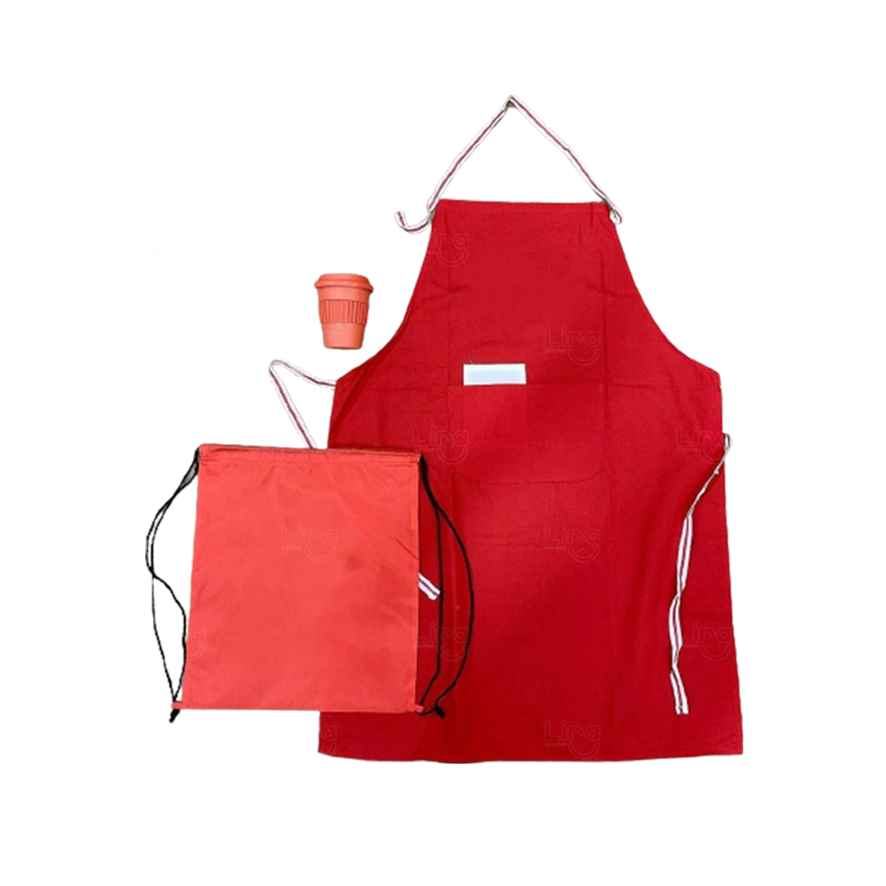 Avental com Sacochila e Copo Bucks Personalizado Vermelho