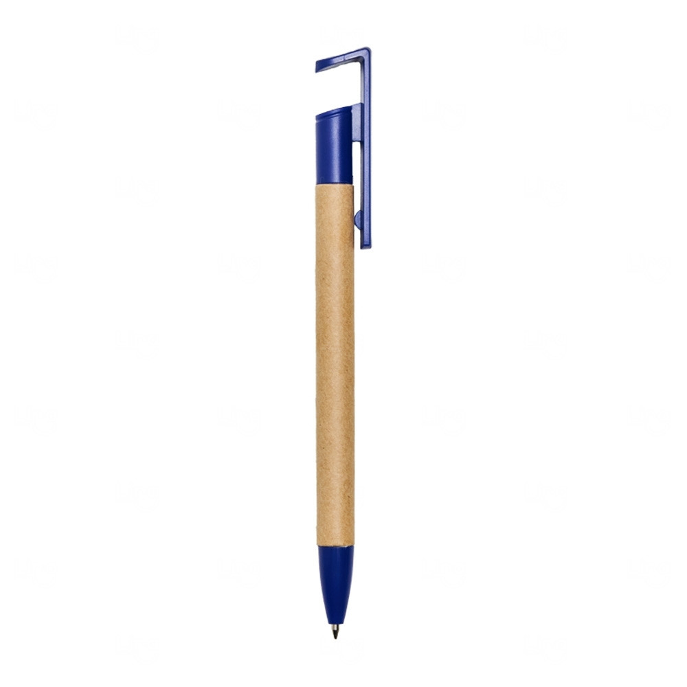 Caneta Papelão Ecológica com Suporte para Celular Personalizada Azul