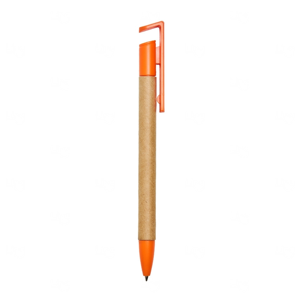 Caneta Papelão Ecológica com Suporte para Celular Personalizada Laranja